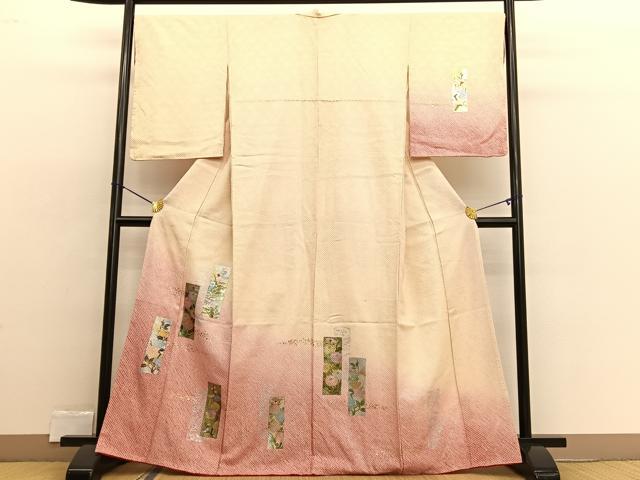 平和屋着物■訪問着　総絞り　短冊花文　金銀彩　正絹　逸品　BAAW4109hv