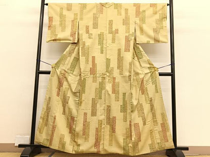 平和屋着物■上質な小紋 紬地 型染め 短冊花文 正絹 逸品 BAAW4122hv