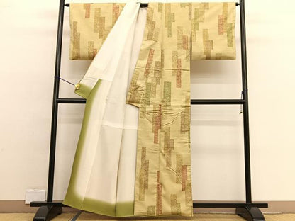 平和屋着物■上質な小紋 紬地 型染め 短冊花文 正絹 逸品 BAAW4122hv