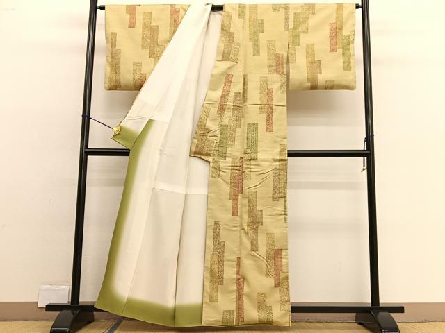 平和屋着物■上質な小紋 紬地 型染め 短冊花文 正絹 逸品 BAAW4122hv