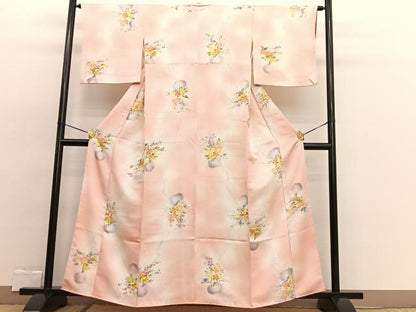 平和屋着物▼上質な小紋 手描き 地紋起こし 花籠文 暈し染め 正絹 逸品 未使用 BAAW4170hv