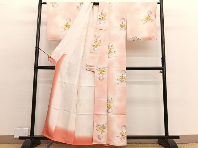平和屋着物▼上質な小紋 手描き 地紋起こし 花籠文 暈し染め 正絹 逸品 未使用 BAAW4170hv