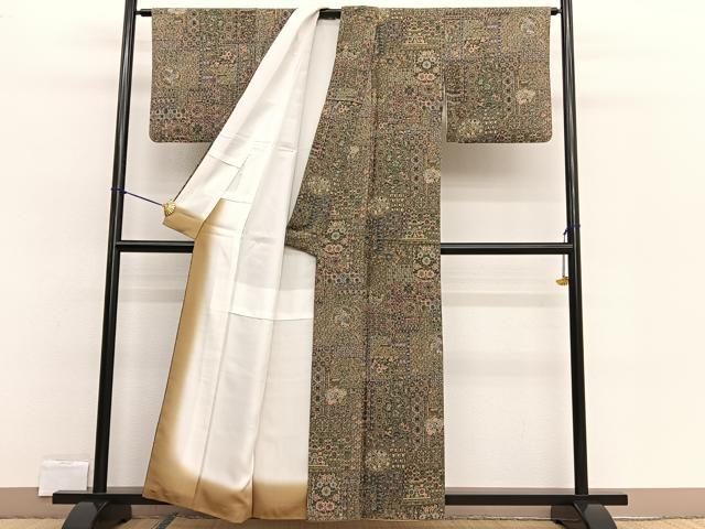 平和屋着物▼上質な小紋 陶器更紗花鳥文 鬼しぼ縮緬 正絹 逸品 BAAW4177hv