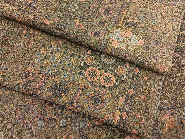平和屋着物▼上質な小紋 陶器更紗花鳥文 鬼しぼ縮緬 正絹 逸品 BAAW4177hv