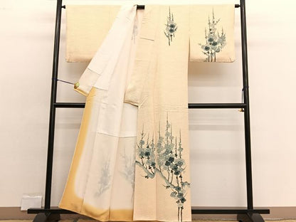 平和屋着物▼訪問着 手描き 枝梅文 金彩 正絹 逸品 BAAW4183hv