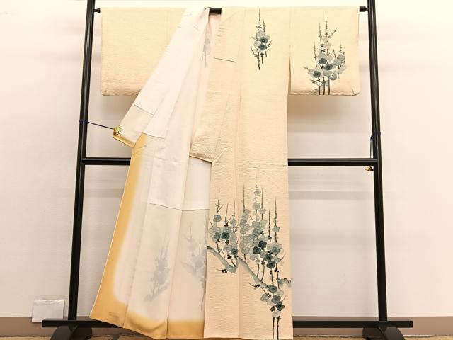 平和屋着物▼訪問着 手描き 枝梅文 金彩 正絹 逸品 BAAW4183hv