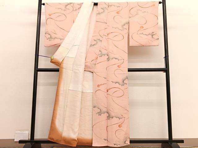 平和屋着物▼上質な小紋 地紋起こし 片輪車 暈し染め 正絹 逸品 BAAW4186hv