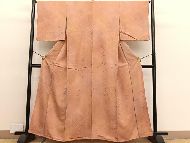 平和屋着物▼上質な小紋 地紋起こし 松皮菱文様 暈し染め 正絹 逸品 BAAW4196hv