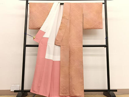 平和屋着物▼上質な小紋 地紋起こし 松皮菱文様 暈し染め 正絹 逸品 BAAW4196hv