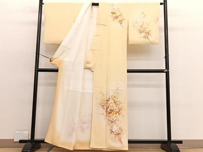 平和屋着物▼訪問着 手描き 草花文 ろうけつ染め 金彩 正絹 逸品 BAAW4210hv