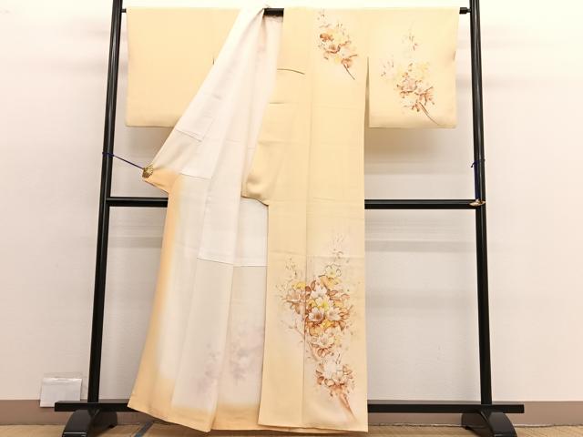 平和屋着物▼訪問着 手描き 草花文 ろうけつ染め 金彩 正絹 逸品 BAAW4210hv