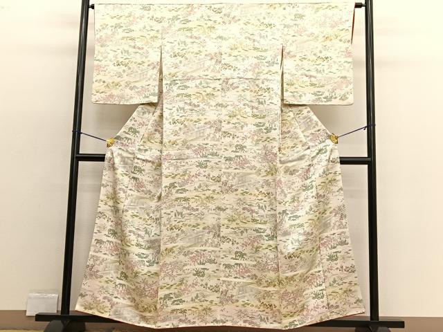 平和屋着物■上質な小紋　手描き　風景文　暈し染め　正絹　逸品　BAAW4233hv