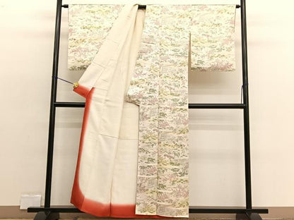 平和屋着物■上質な小紋　手描き　風景文　暈し染め　正絹　逸品　BAAW4233hv