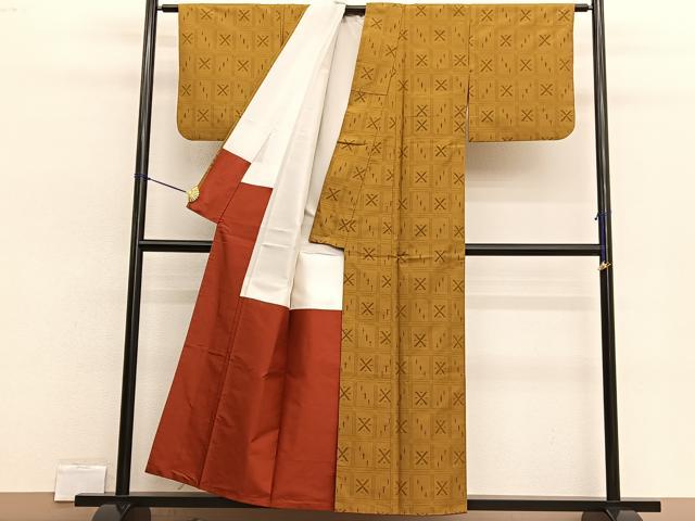 平和屋着物■上質な紬 格子柄 正絹 逸品 BAAW4240hv