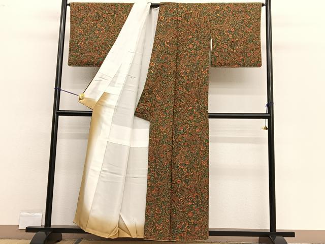 平和屋着物■上質な小紋 更紗花文 正絹 逸品 BAAW4285hv