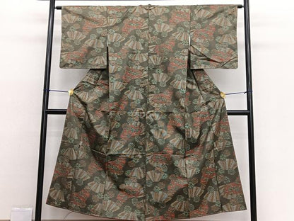 平和屋着物■上質な紬 地紙花文 正絹 逸品 BAAW4295hv