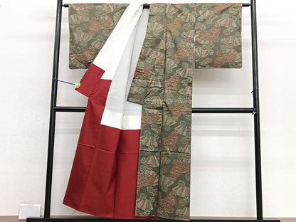 平和屋着物■上質な紬 地紙花文 正絹 逸品 BAAW4295hv