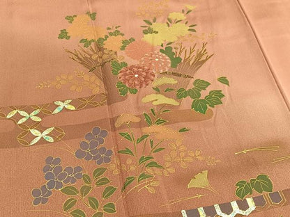 平和屋着物■訪問着 刺繍 草花文 暈し染め 金彩 正絹 逸品 BAAW4312hv