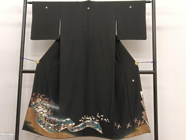 平和屋着物■豪華黒留袖 作家物 花車蒔絵文 暈し染め 金彩 正絹 逸品 BAAW4347hv