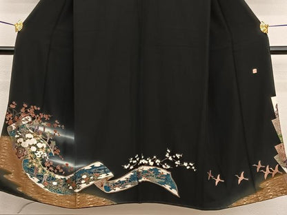 平和屋着物■豪華黒留袖 作家物 花車蒔絵文 暈し染め 金彩 正絹 逸品 BAAW4347hv