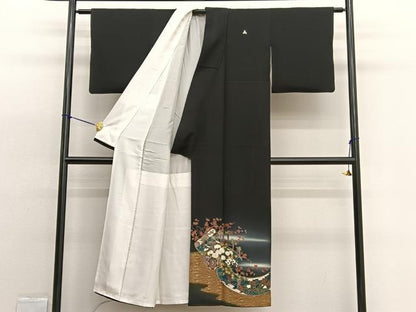 平和屋着物■豪華黒留袖 作家物 花車蒔絵文 暈し染め 金彩 正絹 逸品 BAAW4347hv