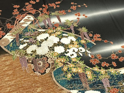 平和屋着物■豪華黒留袖 作家物 花車蒔絵文 暈し染め 金彩 正絹 逸品 BAAW4347hv