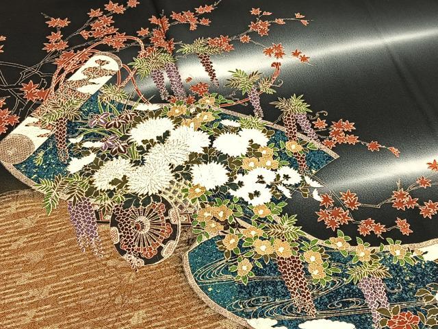 平和屋着物■豪華黒留袖 作家物 花車蒔絵文 暈し染め 金彩 正絹 逸品 BAAW4347hv