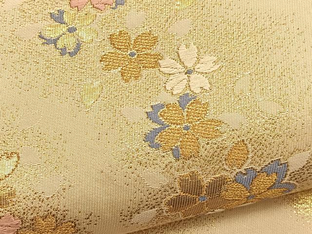 平和屋着物●森英恵・HANAE MORI 六通柄袋帯 唐織 桜流し 金糸 正絹 逸品 BAAW4368hv