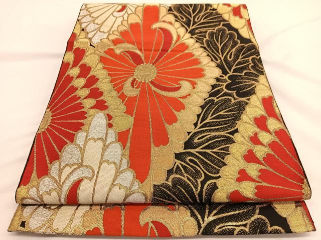 平和屋着物●西陣 川島織物謹製 六通柄 本袋帯 唐織 乱菊菱文 黒地 金銀糸 三越扱い 正絹 逸品 BAAW4370hv