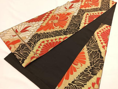 平和屋着物●西陣 川島織物謹製 六通柄 本袋帯 唐織 乱菊菱文 黒地 金銀糸 三越扱い 正絹 逸品 BAAW4370hv