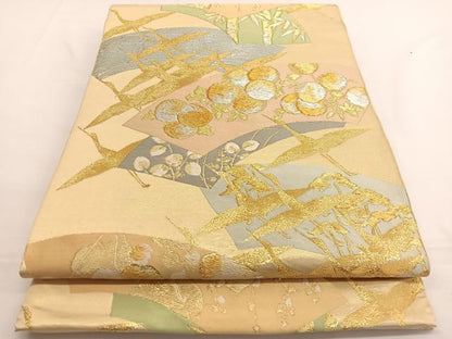 平和屋着物●西陣 川島織物謹製 六通柄 本袋帯 唐織 地紙飛鶴花文 金銀糸 引箔 正絹 逸品 BAAW4373hv