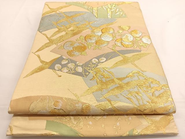 平和屋着物●西陣 川島織物謹製 六通柄 本袋帯 唐織 地紙飛鶴花文 金銀糸 引箔 正絹 逸品 BAAW4373hv