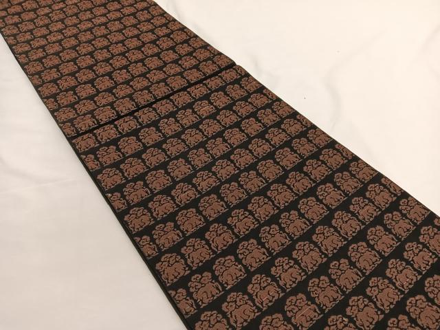 平和屋着物●六通柄 本袋帯 名物紺地花兎金爛 黒地 金糸 正絹 逸品 BAAW4374hv