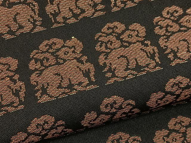 平和屋着物●六通柄 本袋帯 名物紺地花兎金爛 黒地 金糸 正絹 逸品 BAAW4374hv
