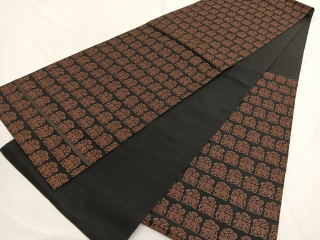 平和屋着物●六通柄 本袋帯 名物紺地花兎金爛 黒地 金糸 正絹 逸品 BAAW4374hv