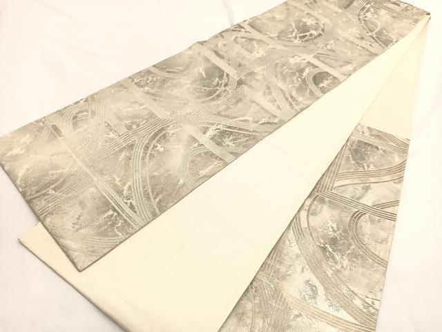 平和屋着物◎六通柄袋帯 幾何学文様 銀糸 引箔 正絹 逸品 BAAW4412hv