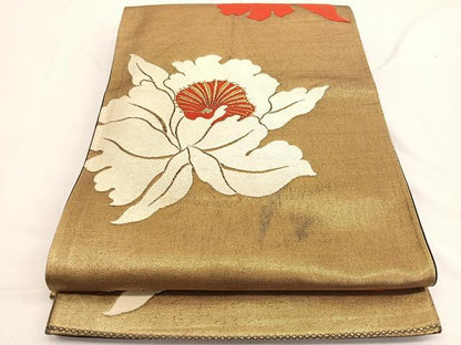 平和屋着物◎六通柄袋帯 唐織 カトレア 金糸 正絹 逸品 BAAW4414hv
