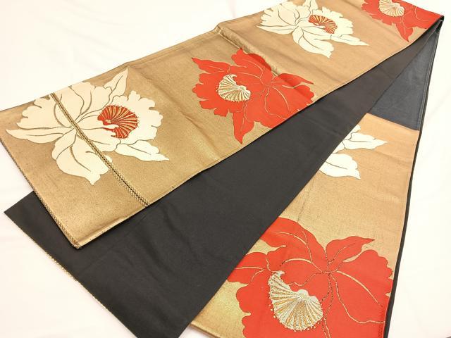 平和屋着物◎六通柄袋帯 唐織 カトレア 金糸 正絹 逸品 BAAW4414hv