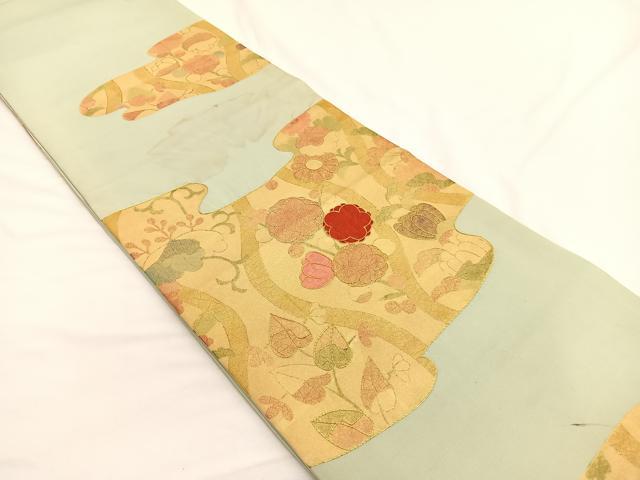 平和屋着物◎塩瀬 六通柄袋帯 駒刺繍 立涌花文 金彩 正絹 逸品 BAAW4415hv