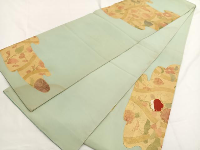 平和屋着物◎塩瀬 六通柄袋帯 駒刺繍 立涌花文 金彩 正絹 逸品 BAAW4415hv
