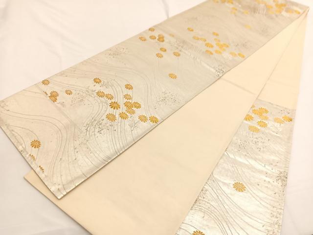 平和屋着物◎六通柄袋帯 蒔絵菊散らし文 金銀糸 正絹 逸品 BAAW4418hv