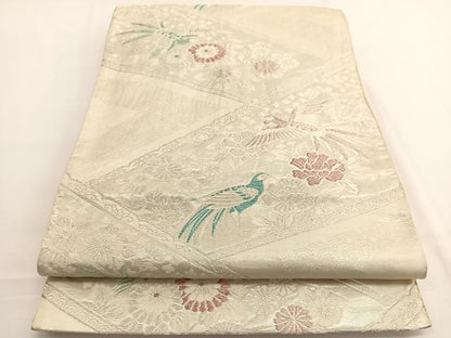 平和屋着物◎六通柄袋帯　鳳凰花文　銀糸　正絹　逸品　BAAW4424hv