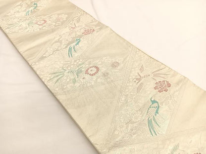 平和屋着物◎六通柄袋帯　鳳凰花文　銀糸　正絹　逸品　BAAW4424hv