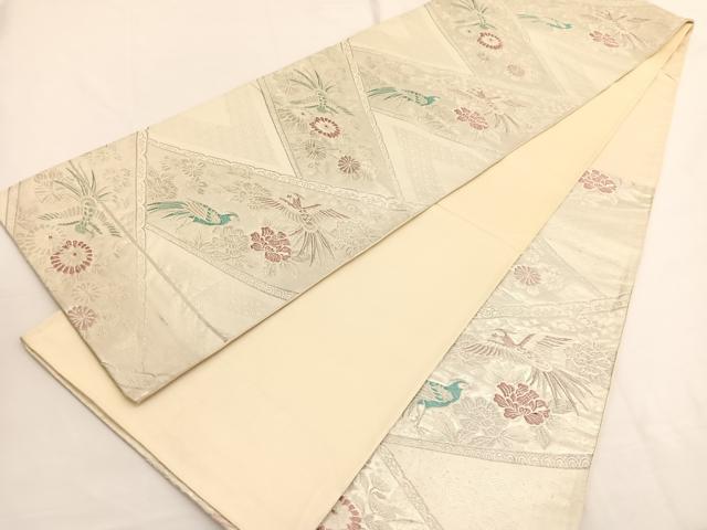 平和屋着物◎六通柄袋帯　鳳凰花文　銀糸　正絹　逸品　BAAW4424hv