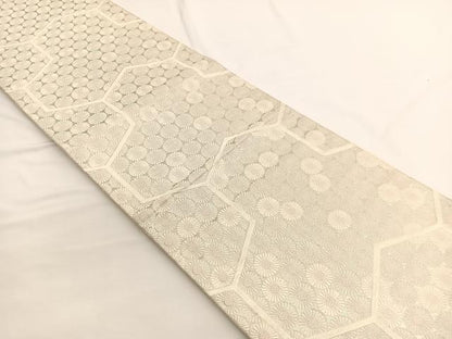 平和屋着物◎六通柄袋帯 唐織 毘沙門亀甲花文 銀糸 正絹 逸品 BAAW4429hv