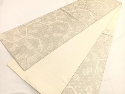 平和屋着物◎六通柄袋帯 唐織 毘沙門亀甲花文 銀糸 正絹 逸品 BAAW4429hv
