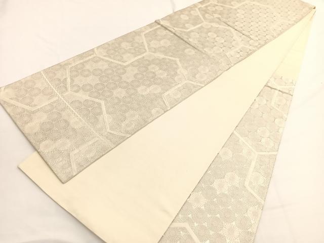 平和屋着物◎六通柄袋帯 唐織 毘沙門亀甲花文 銀糸 正絹 逸品 BAAW4429hv
