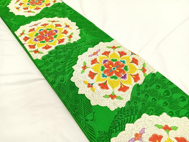 平和屋着物◎六通柄袋帯 唐織 宝相華孔雀文 正絹 逸品 BAAW4433hv
