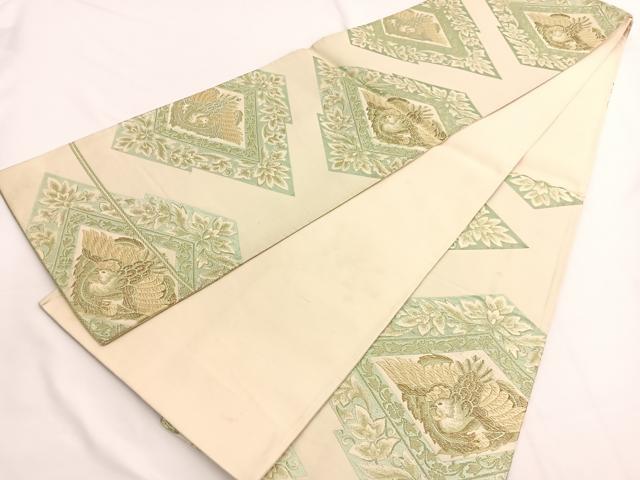 平和屋着物◎六通柄袋帯　唐織　松皮菱鳳凰花文　金銀糸　正絹　逸品　BAAW4435hv