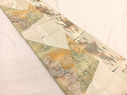 平和屋着物◎六通柄袋帯 鳳凰切嵌花文 金銀糸 引箔 正絹 逸品 BAAW4437hv